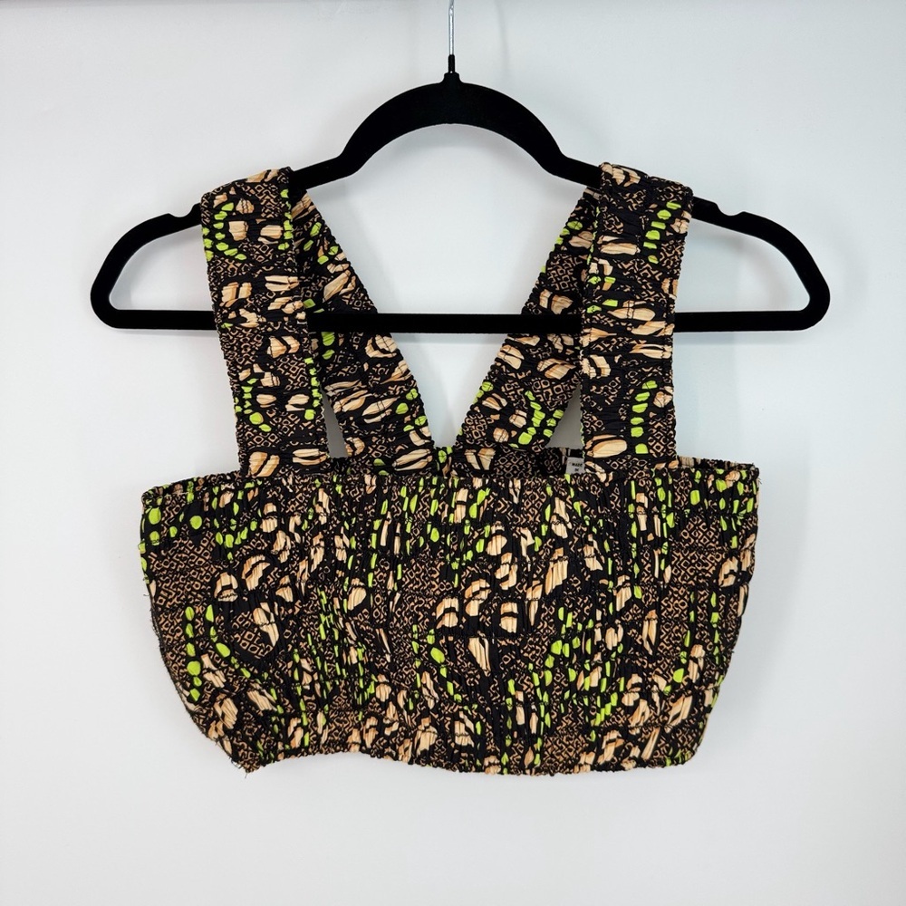 A.L.C Colorful Cropped Thick Cotton Artsy Boho Scrunched Tank Top